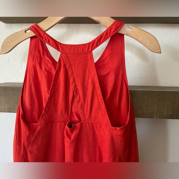 Banana Republic| Vibrant Red 100% Linen Sleeveless Shirt Dress, Lagenlook Style• - Picture 5 of 12